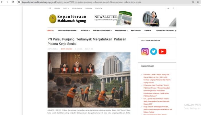 Kepaniteraan MA Umumkan Daftar Pengadilan Yang Menjatuhkan Pidana Kerja Sosial